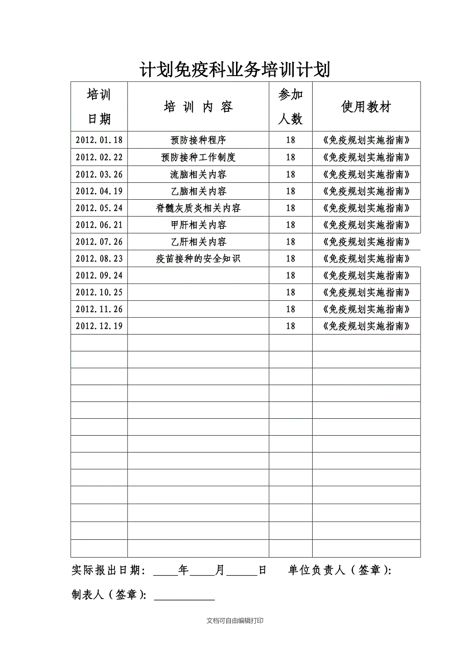 计划免疫科业务培训计划_第1页