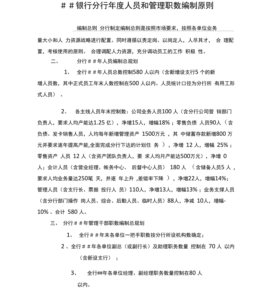 银行分行年人员和管理职数编制原则_第1页