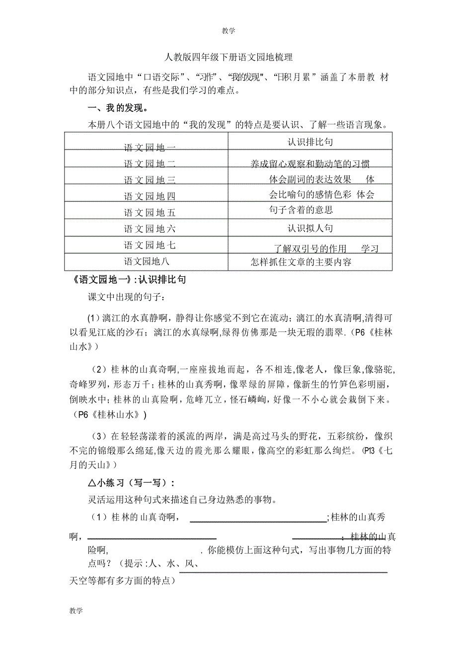 人教版四年级下册语文园地梳理_第1页