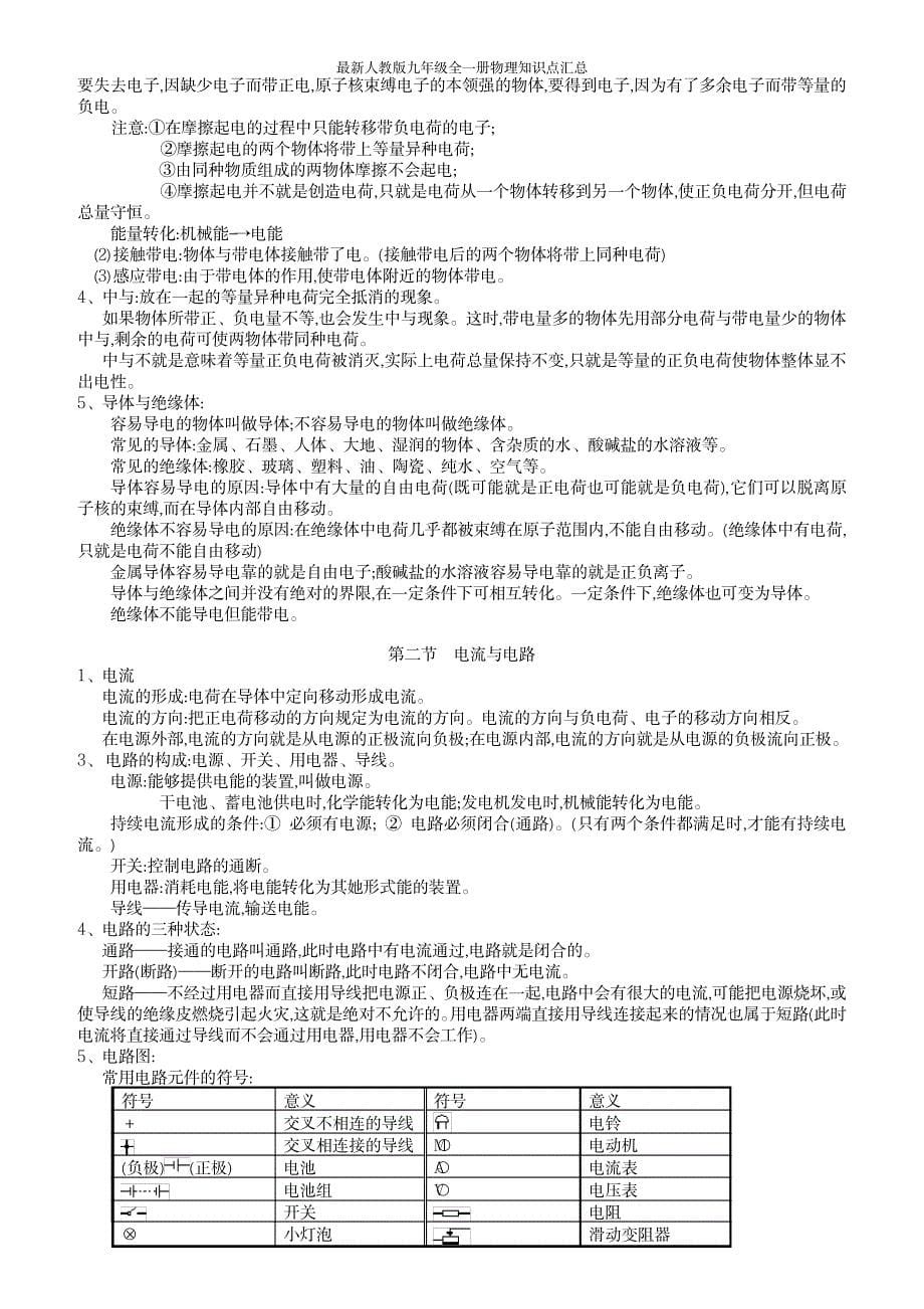 2023年最新人教版九年级全一册物理知识点归纳总结超详细知识汇总全面汇总归纳_第5页