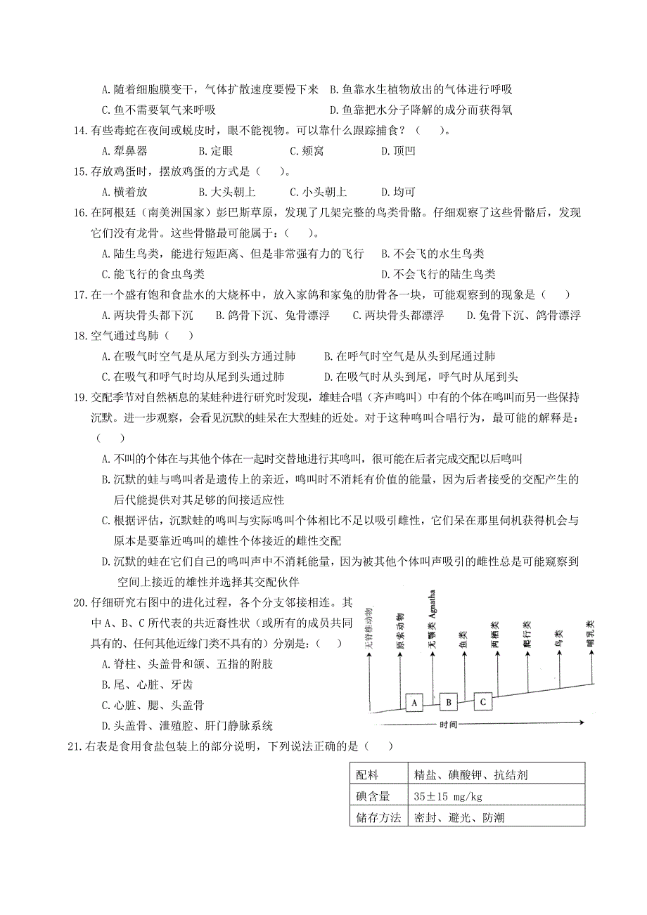 陕西省中学生生物学竞赛预赛试题附答案_第2页