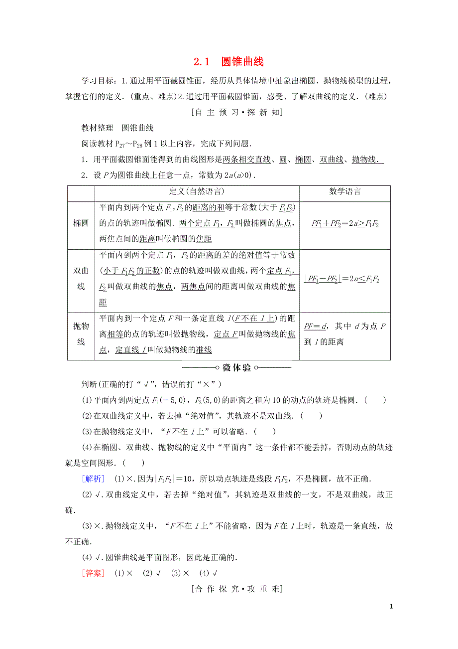 高中数学第2章圆锥曲线与方程2.1圆锥曲线学案苏教版选修210115_第1页