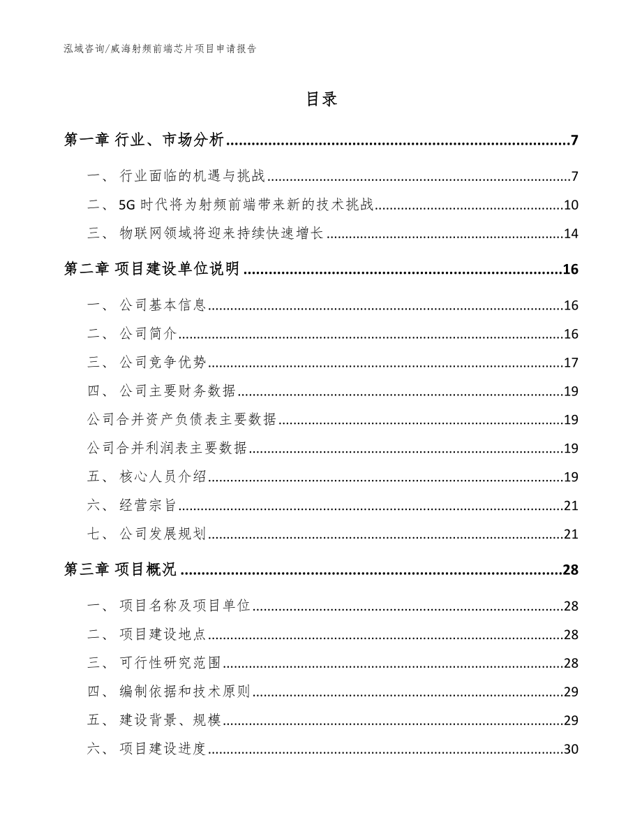 威海射频前端芯片项目申请报告范文参考_第1页