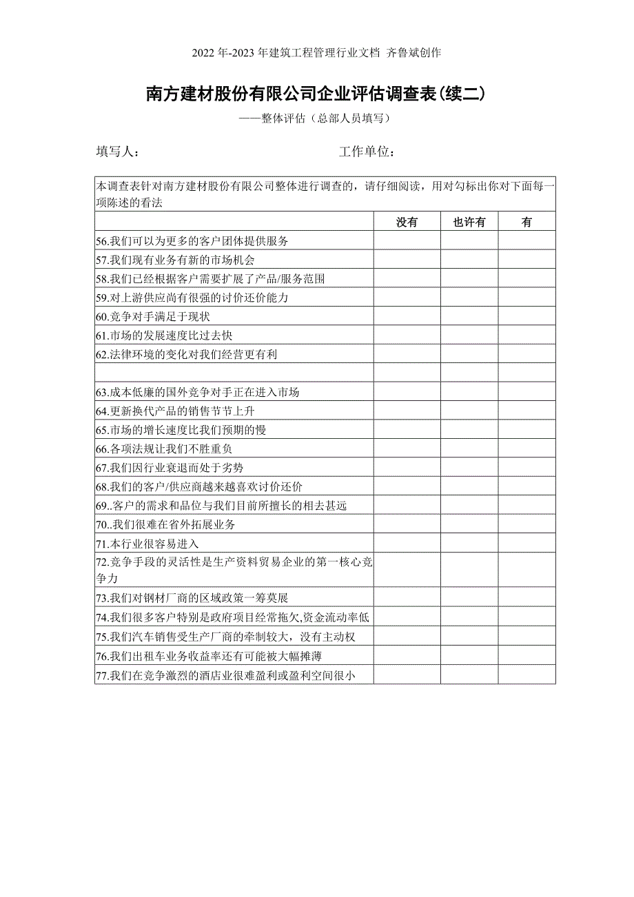 南方建材公司企业评估调查表_第4页