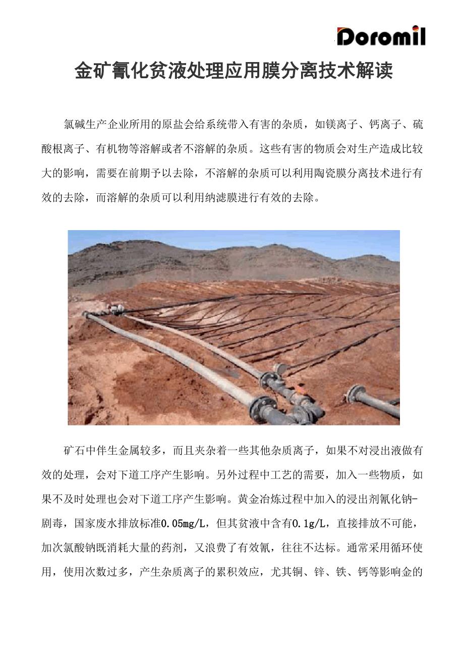 金矿氰化贫液处理应用膜分离技术解读_第1页