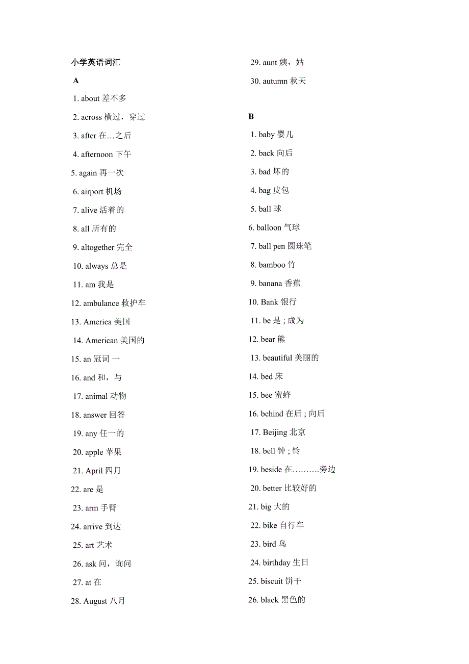 小学英语词汇A至Z(完整版)_第1页