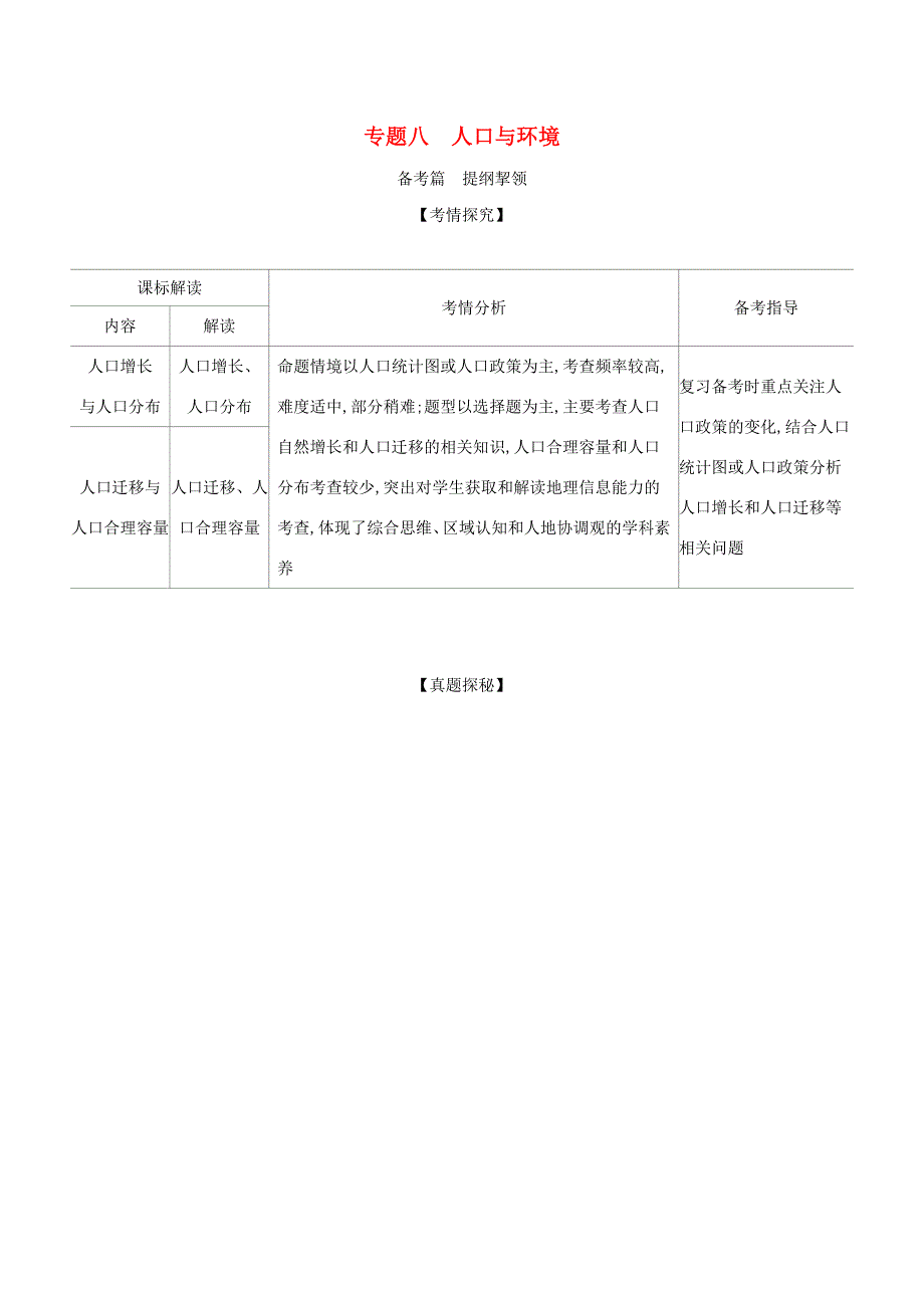 （江苏版）高考地理一轮复习 专题八 人口与环境精练（含解析）-江苏版高三全册地理试题_第1页