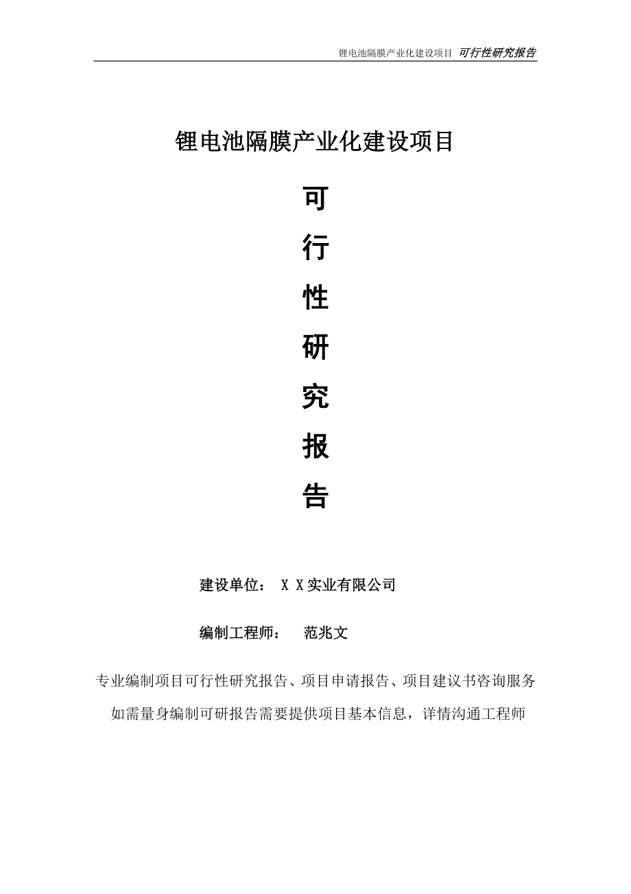 锂电池隔膜产业化项目可行性研究报告-完整可修改版_第1页