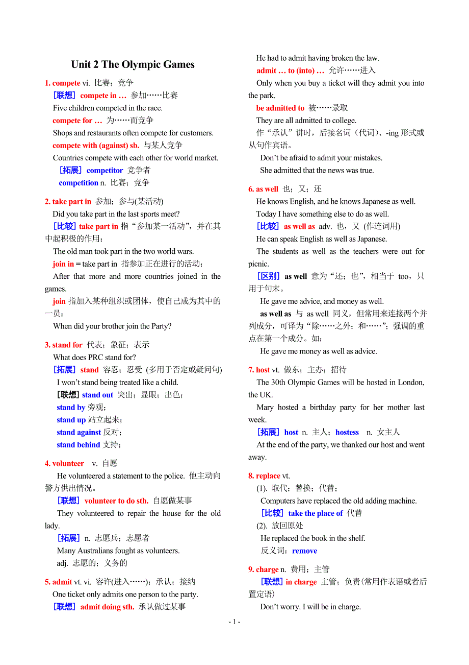 必修2Unit2词汇_第1页