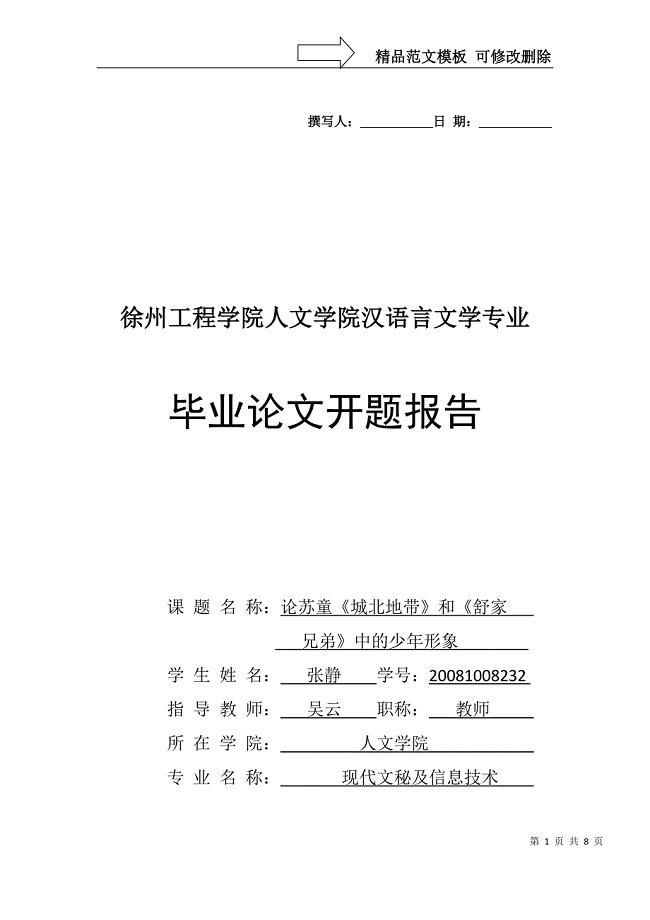 汉语言文学专业的开题报告