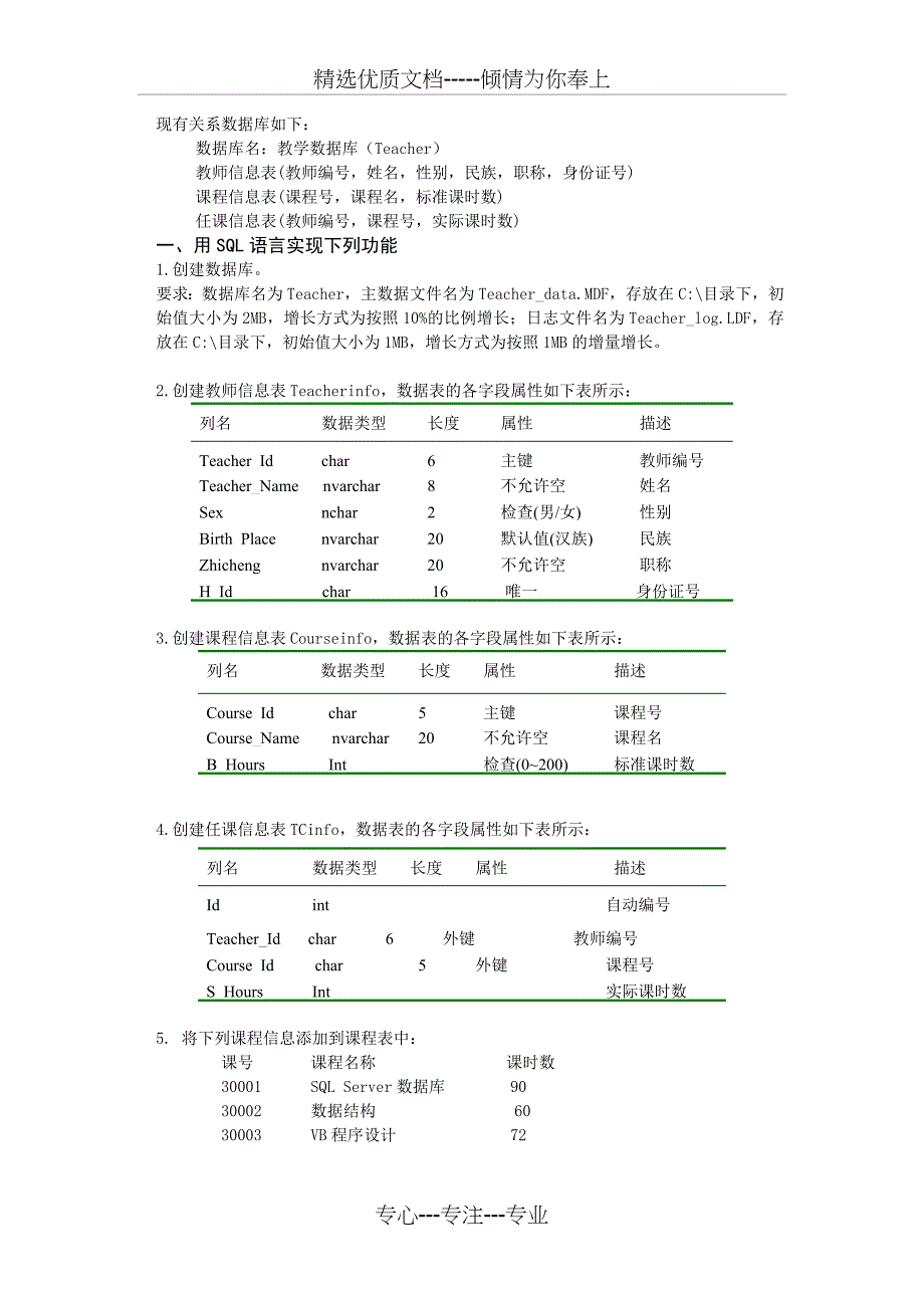 SQLServer数据库期末复习试题试卷及答案_第1页