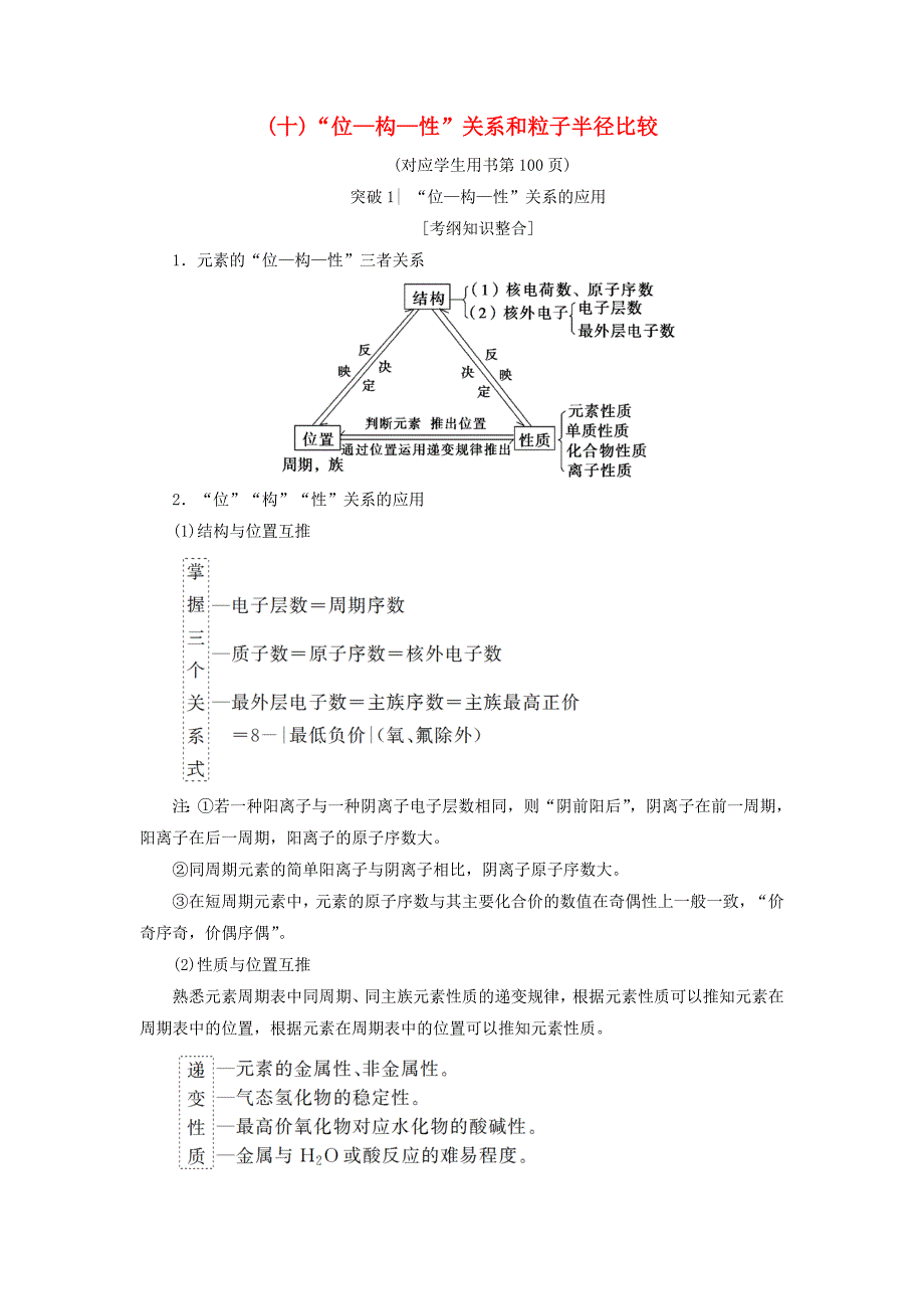 高考化学一轮复习第5章物质结构元素周期律专项突破十“位-构-性”关系和粒子半径比较学案鲁科版_第1页