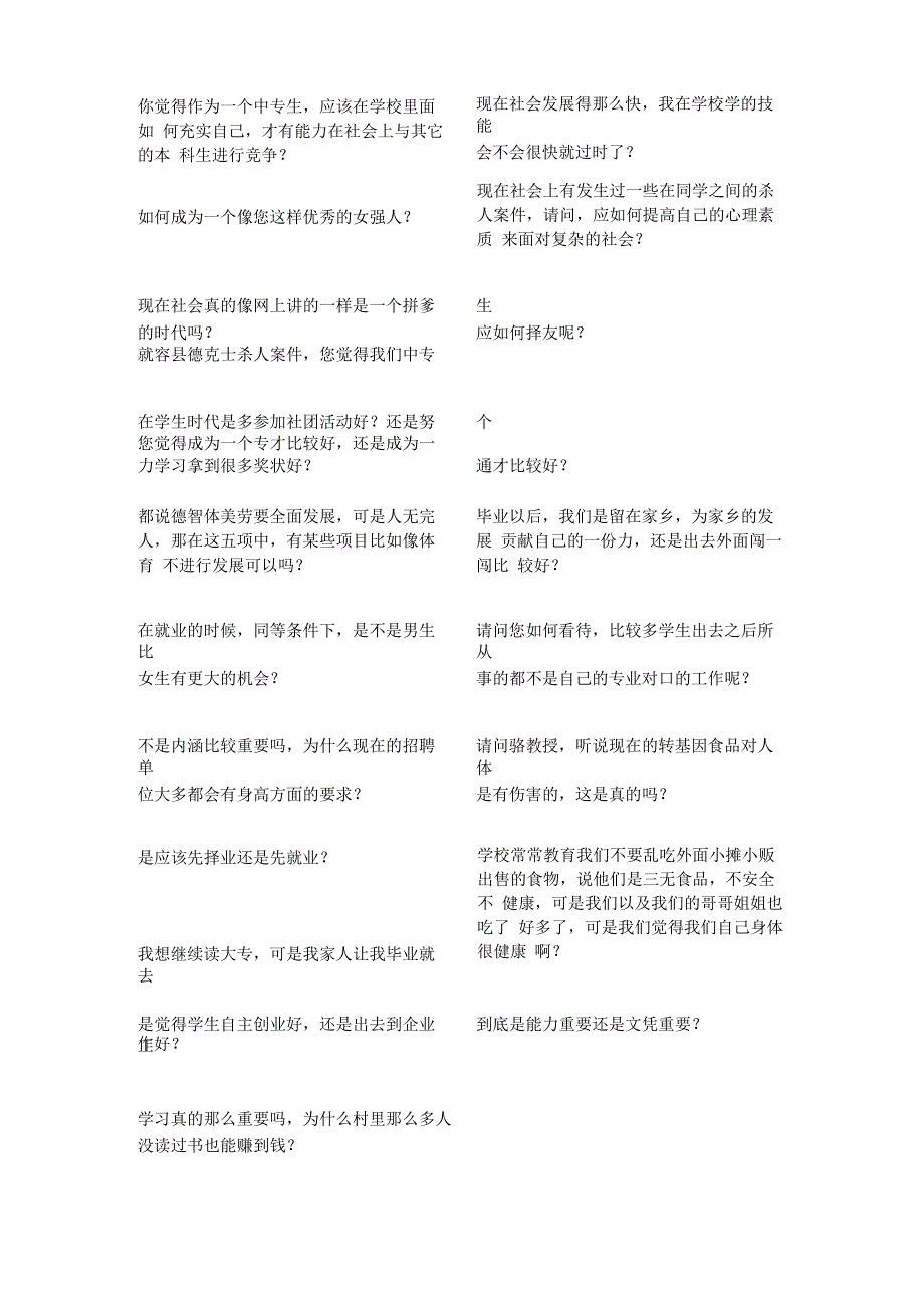 学生与教授的交流会提问问题_第1页