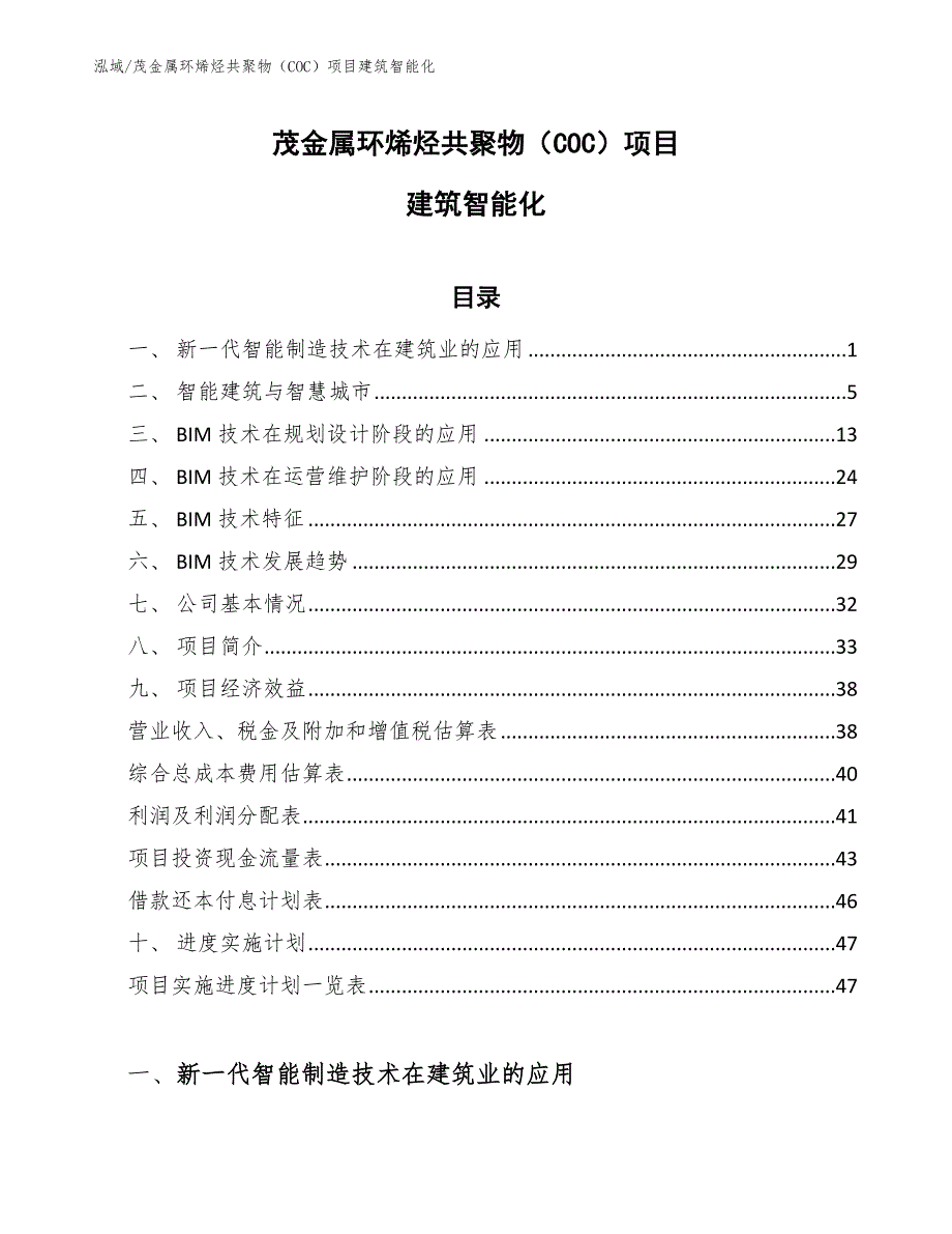 茂金属环烯烃共聚物（COC）项目建筑智能化（参考）_第1页