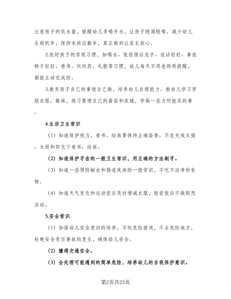 幼儿园小班小班上学期工作计划范文（6篇）.doc_第2页