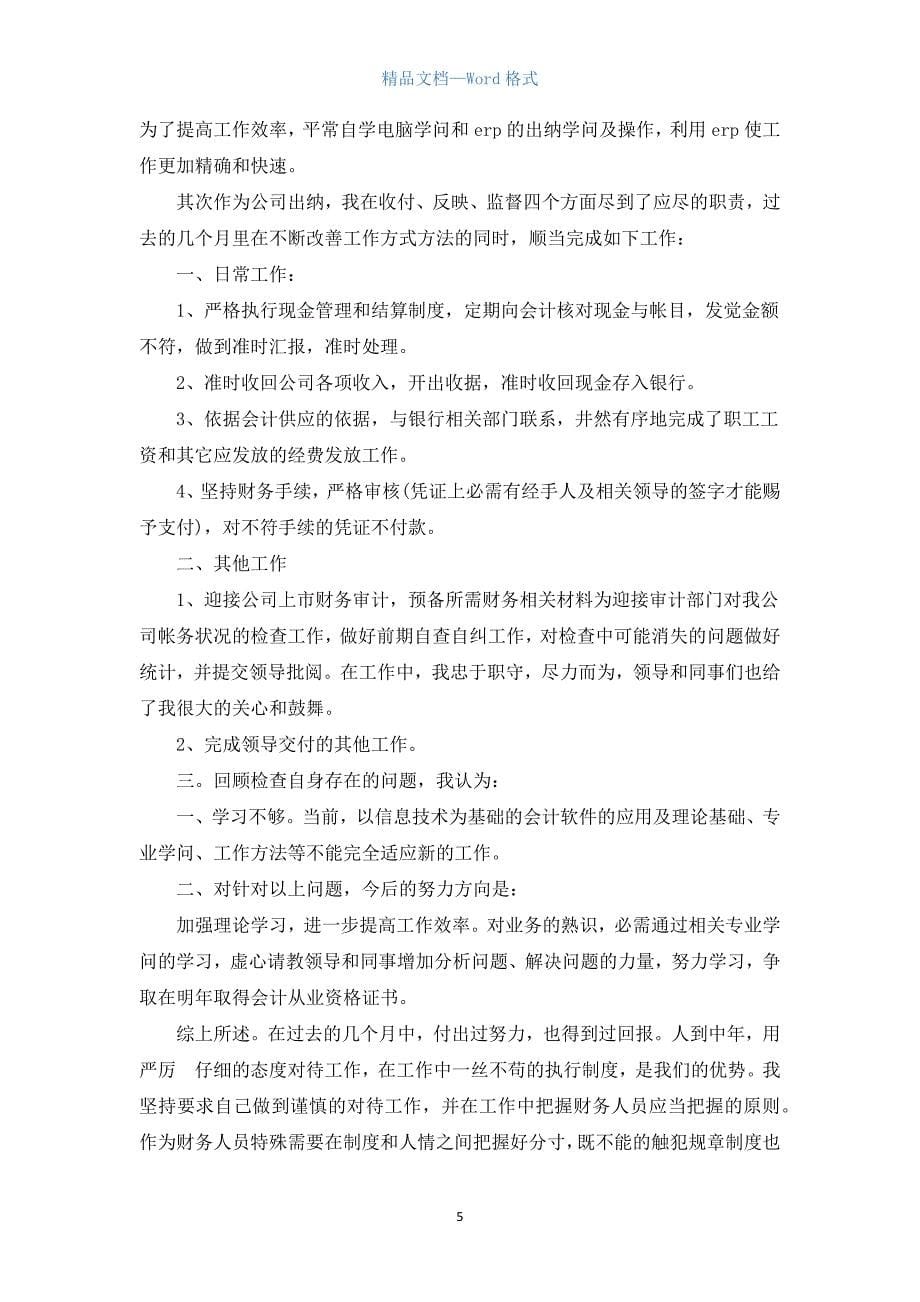 出纳人员个人工作总结五篇.docx_第5页