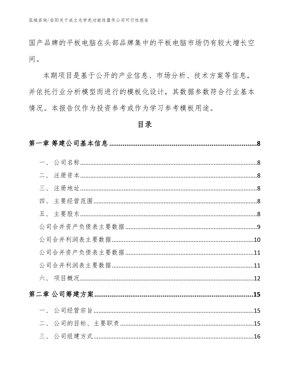 岳阳关于成立光学类功能性器件公司可行性报告【模板范文】_第3页