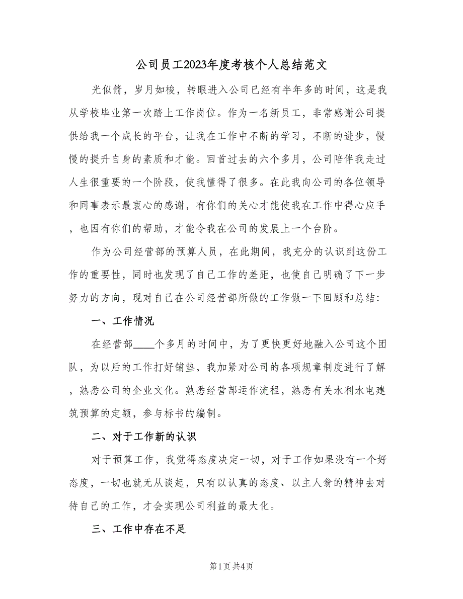 公司员工2023年度考核个人总结范文（二篇）_第1页