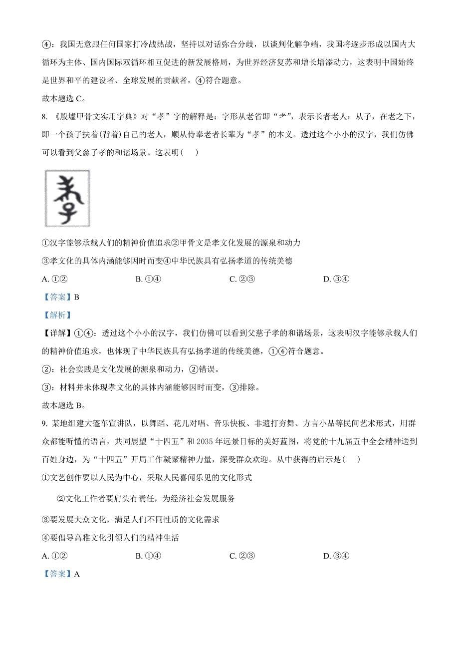 2021届安徽省皖西南联盟高三一模文综政治试题（教师版含解析）.doc_第5页