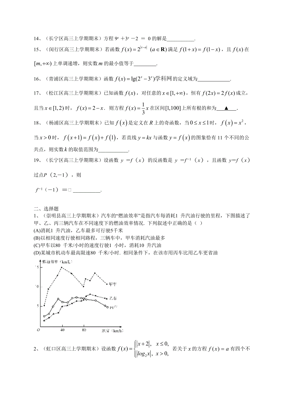 【上海】高三上学期期末考试数学理试题汇编函数_第2页