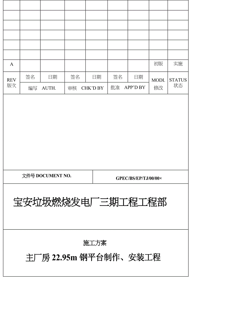 主厂房平台制作、安装施工方案培训资料_第1页