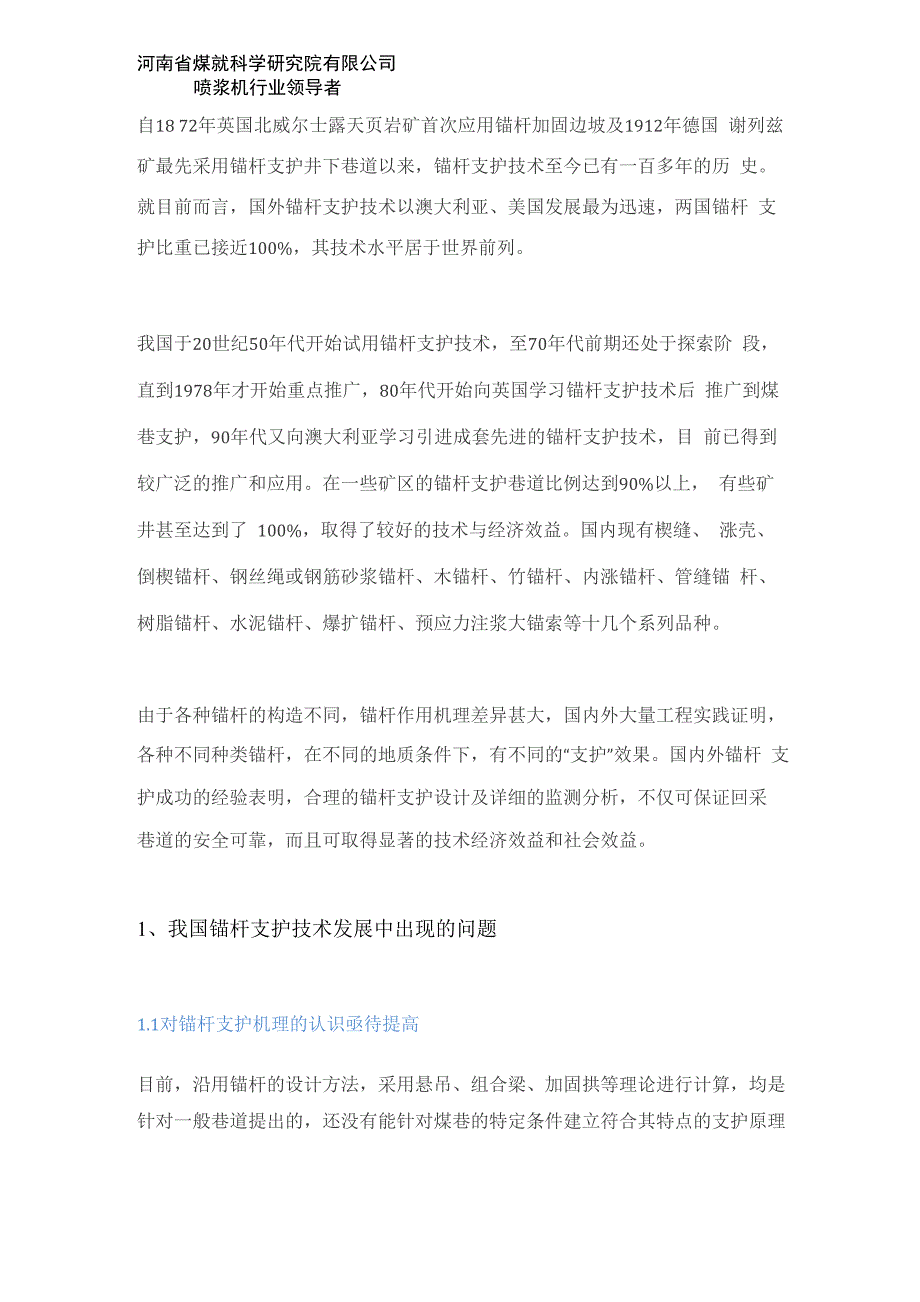 锚杆支护技术发展中出现的问题_第1页