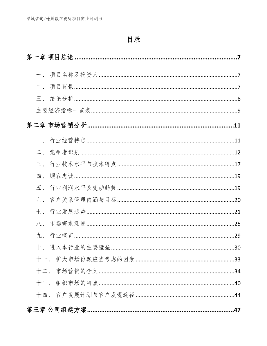 沧州数字视听项目商业计划书（范文）_第1页