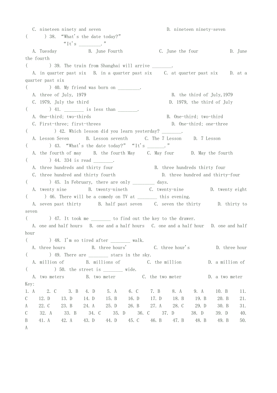 三、中考英语数词练习题(附答案).doc_第3页