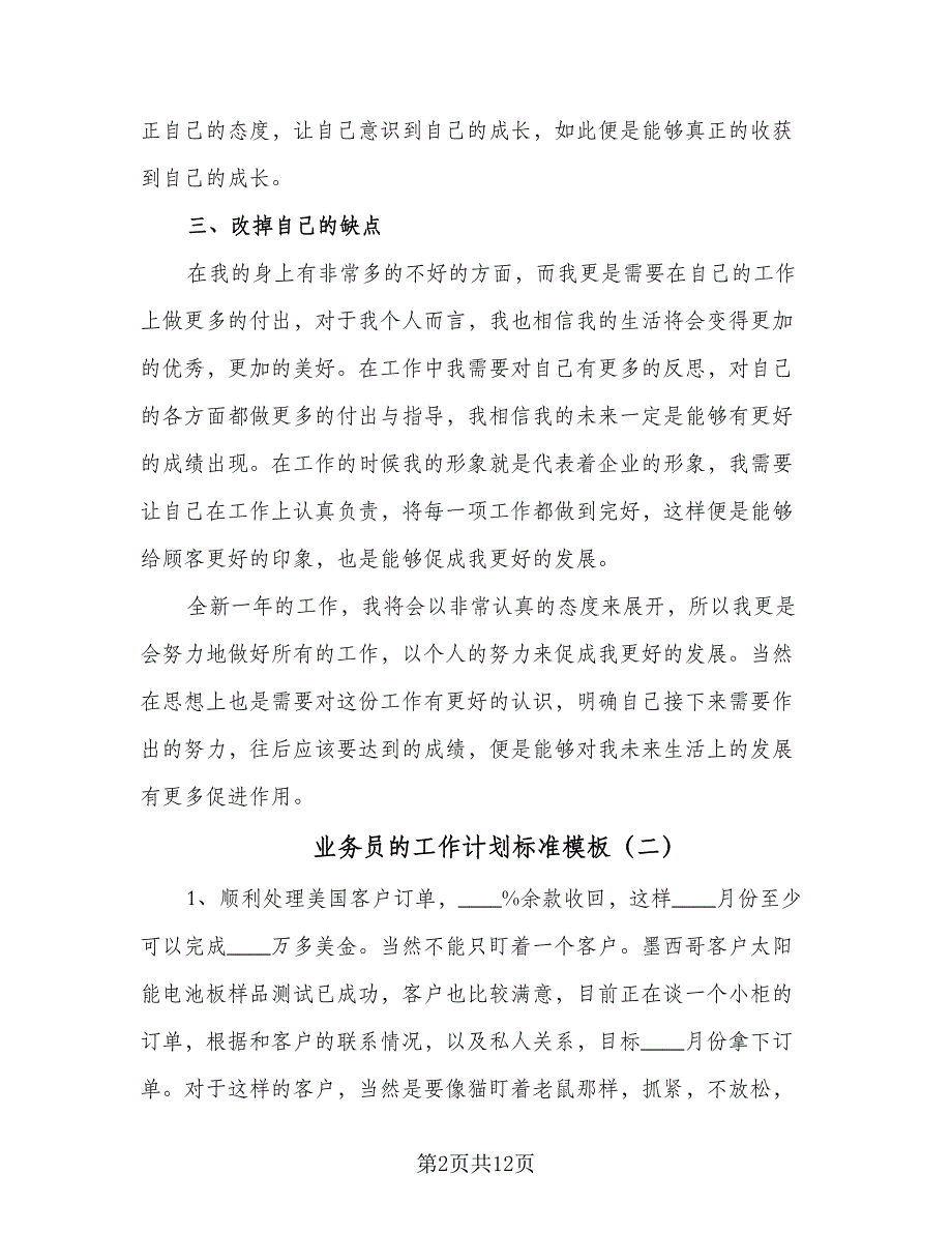 业务员的工作计划标准模板（6篇）.doc_第2页