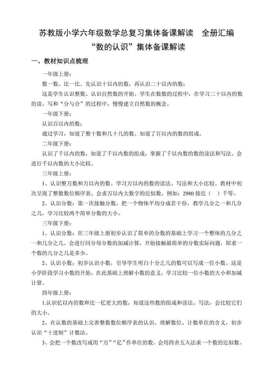 苏教版小学六年级数学总复习集体备课解读　全册汇编_第1页