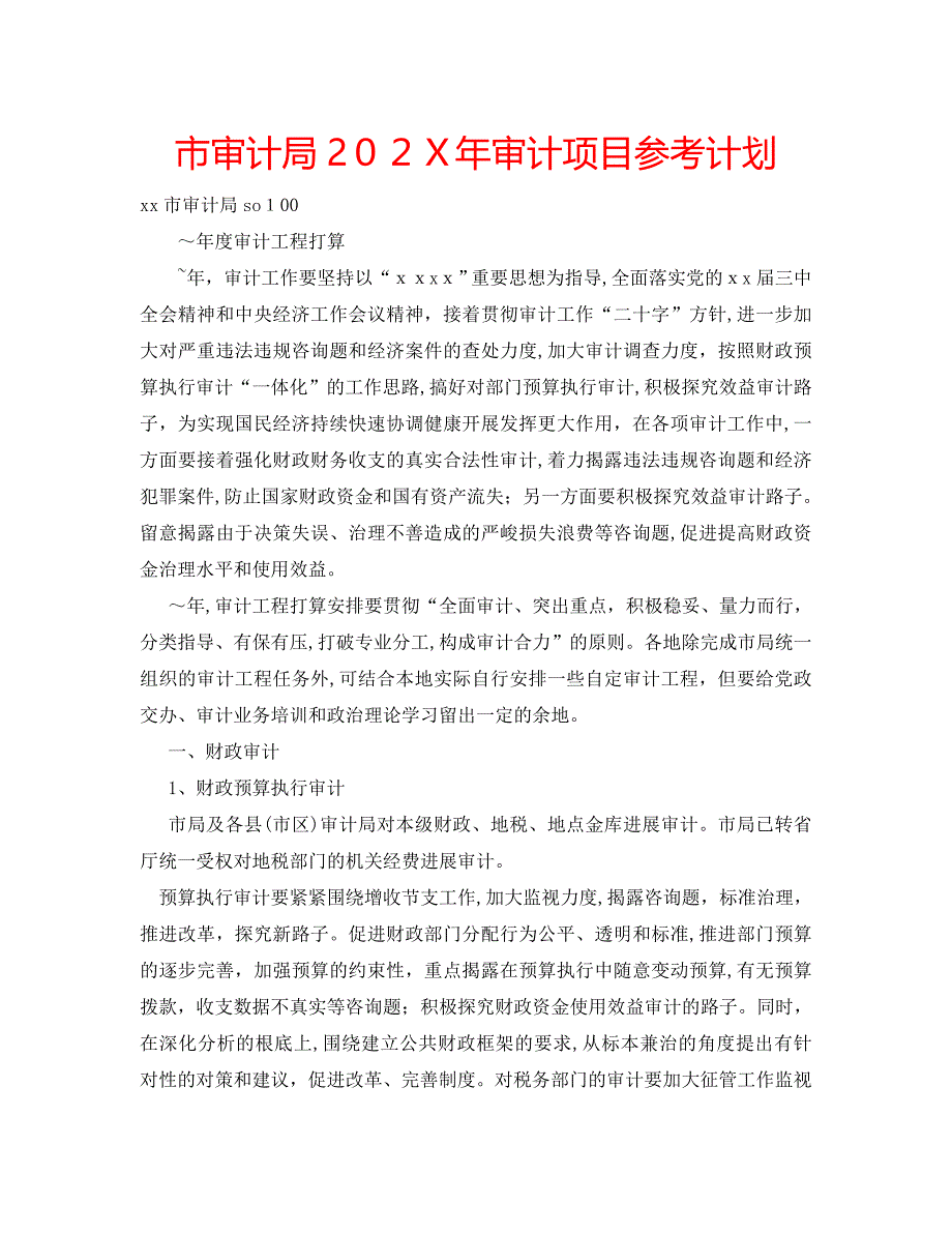 市审计局审计项目计划_第1页