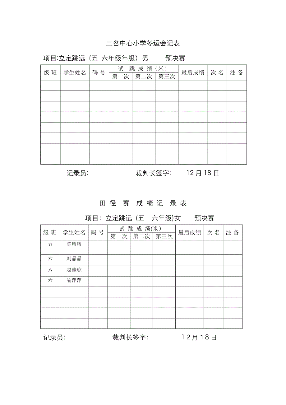 小学运动会评分表_第1页