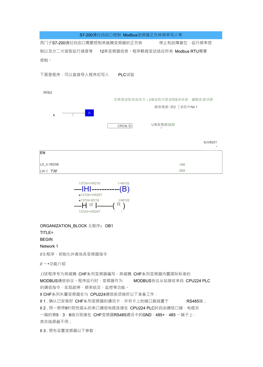 S7-200通过自由口控制Modbus变频器正负转频率写入等_第1页