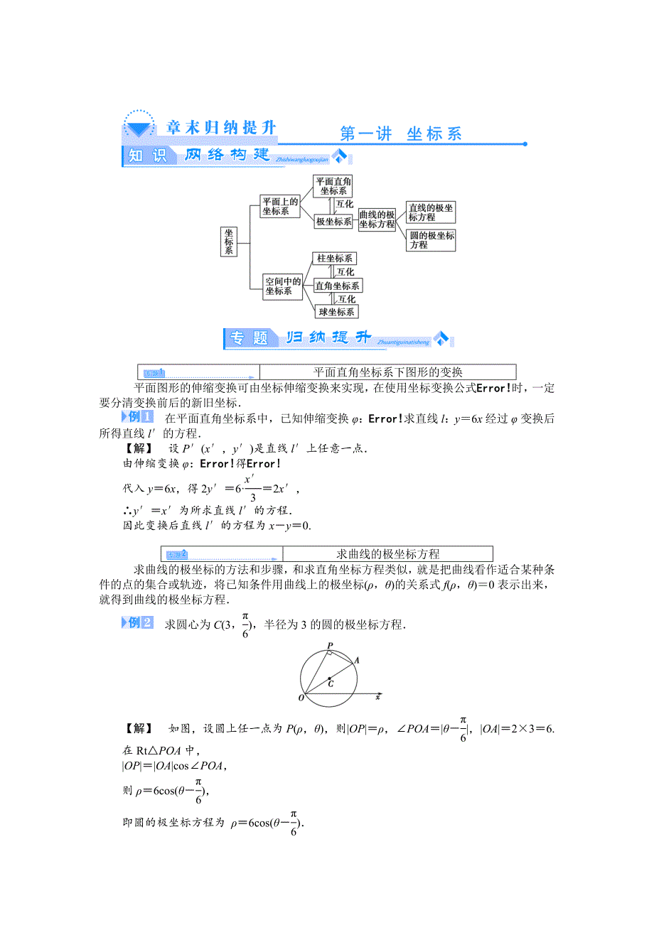 最新人教A版数学选修44：第一讲坐标系章末归纳提升_第1页