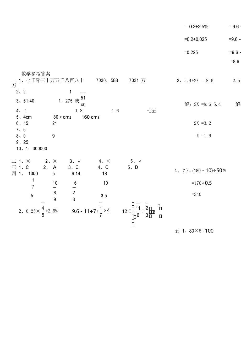 2021小学六年级数学毕业试题_第5页