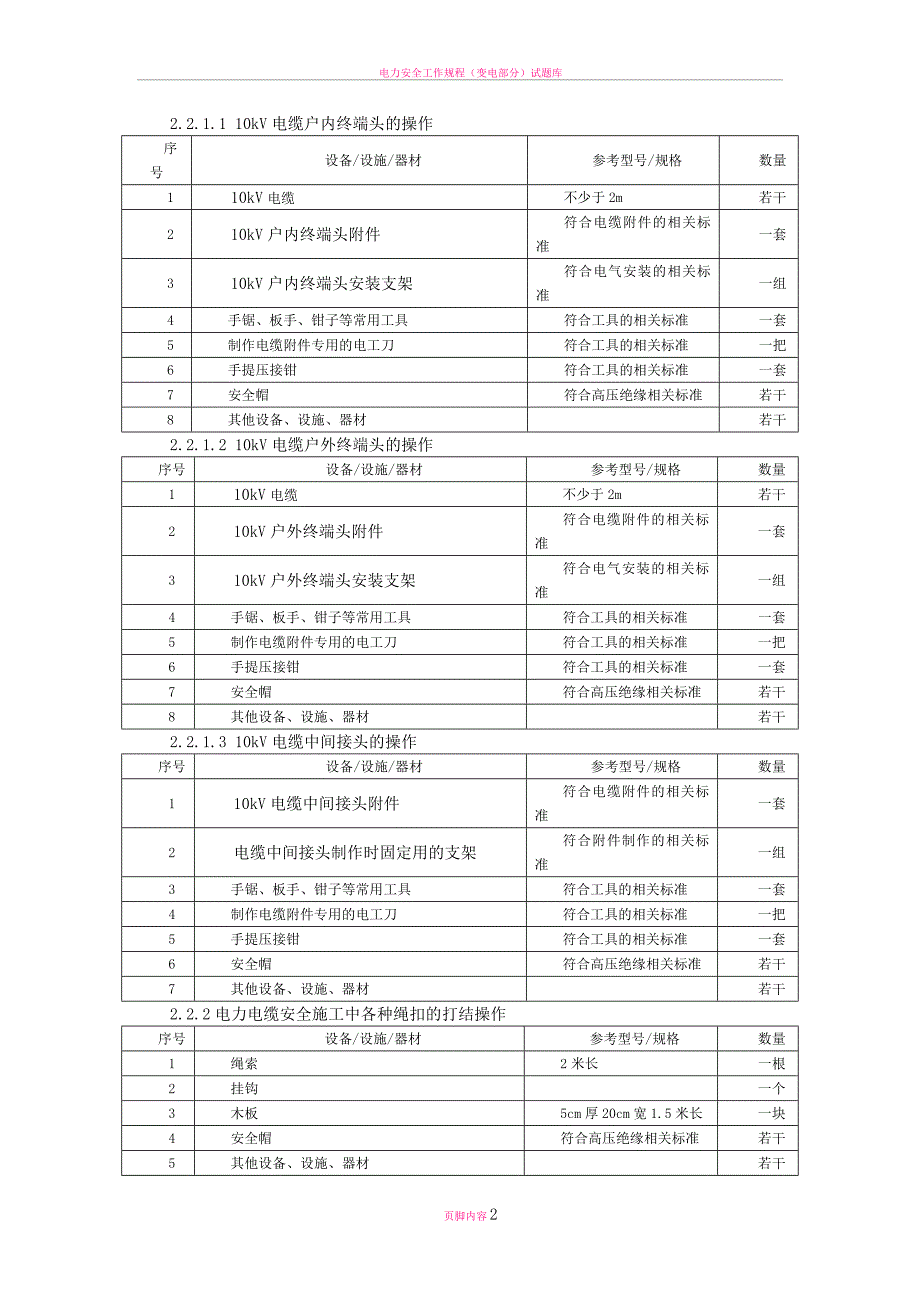 最新电力电缆作业实操考试点设备配备标准_第2页