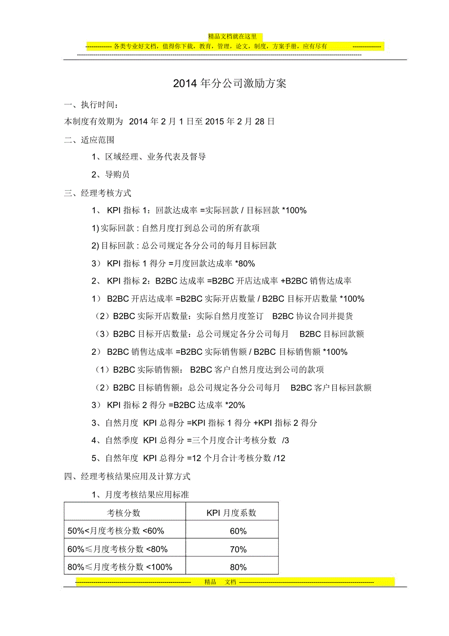 分公司激励方案(方案5)20140109_第1页