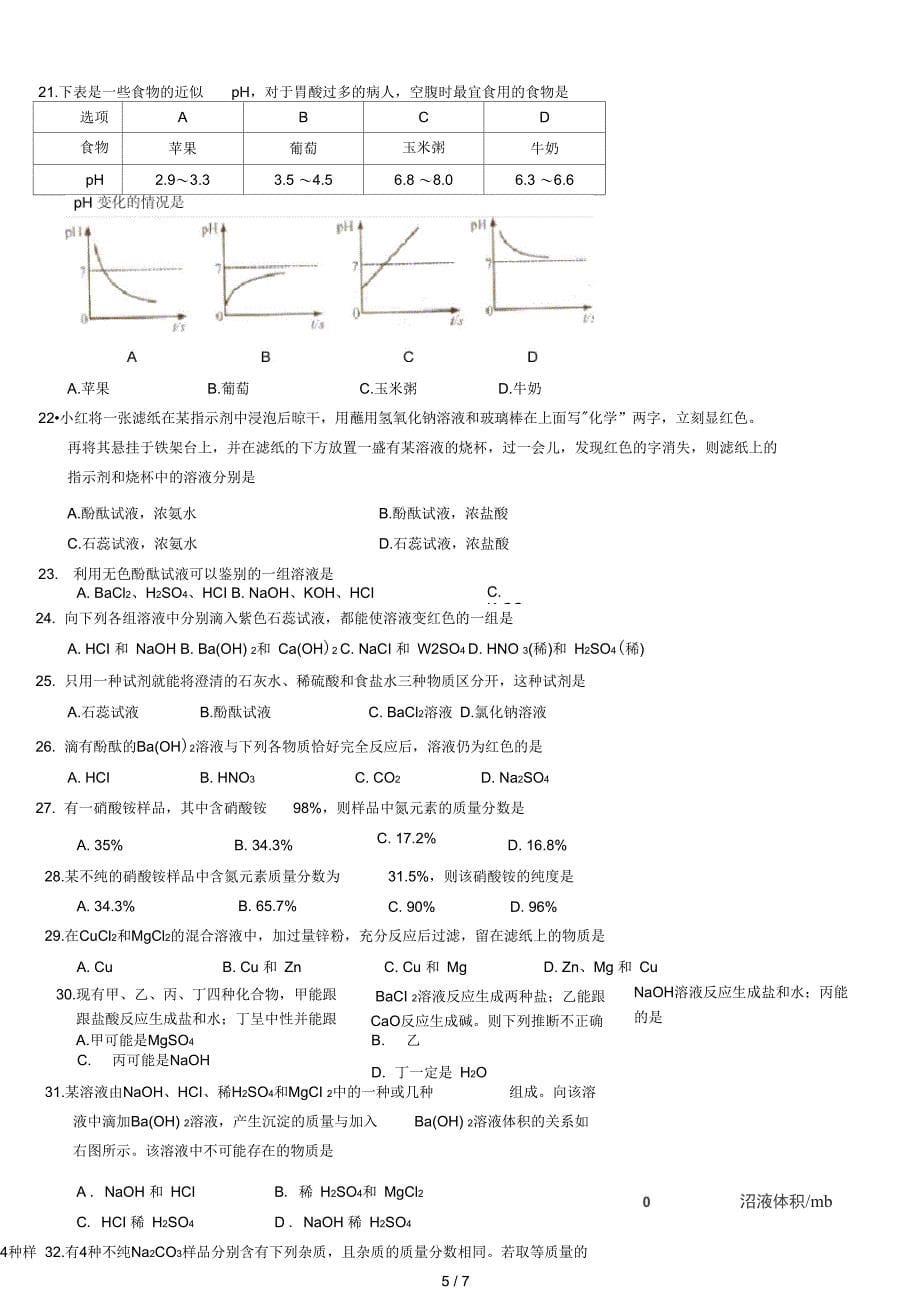 初三化学酸碱盐经典习题汇总_第5页