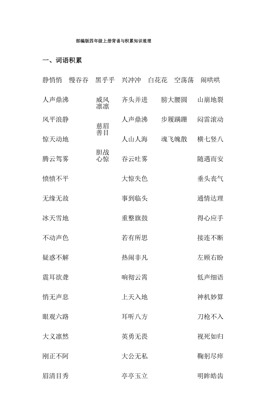 人教部编版四年级语文上册背诵与积累知识梳理_第1页