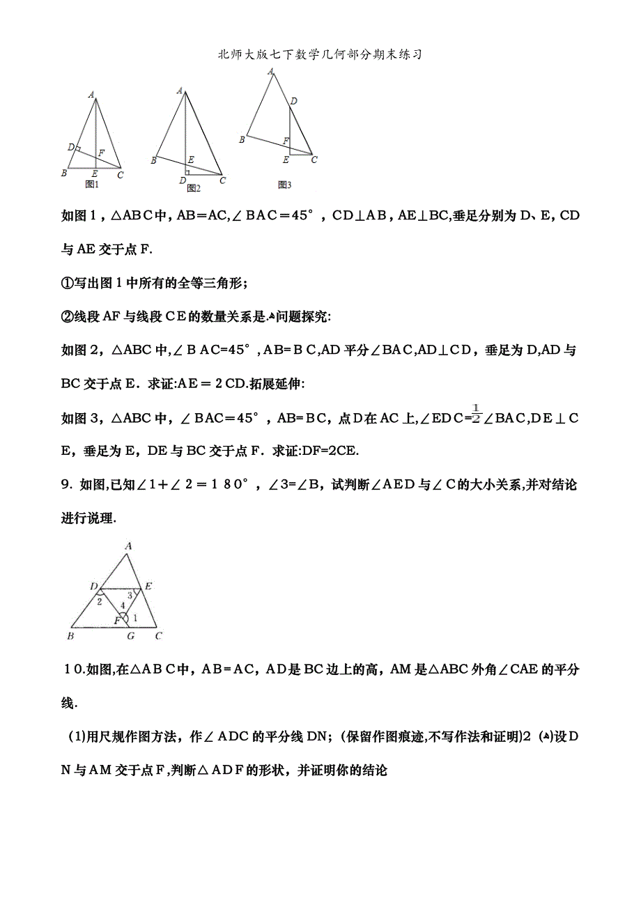 北师大版七下数学几何部分期末练习_第3页