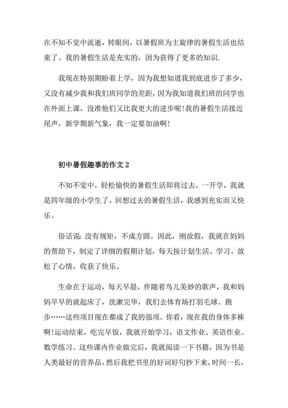 初中暑假趣事的作文_第2页