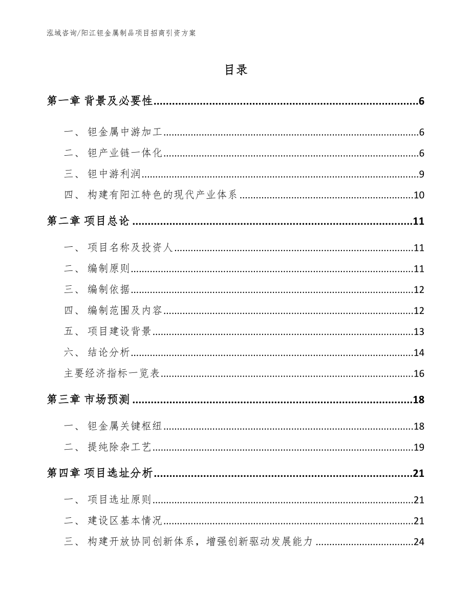 阳江钽金属制品项目招商引资方案_模板_第1页