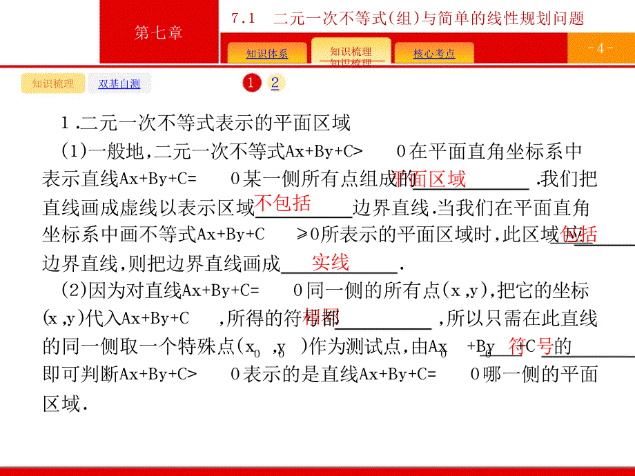 广西高考人教数学（文）一轮复习课件：7.1　二元一次不等式（组）与简单的线性规划问题_第4页