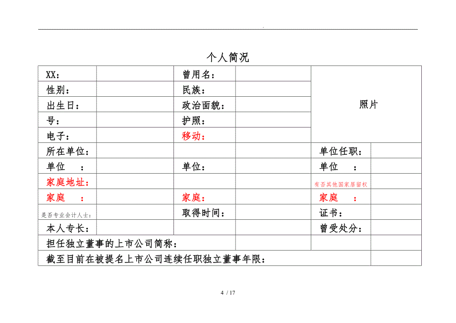 上市公司独立董事履历表word(空白)_第4页