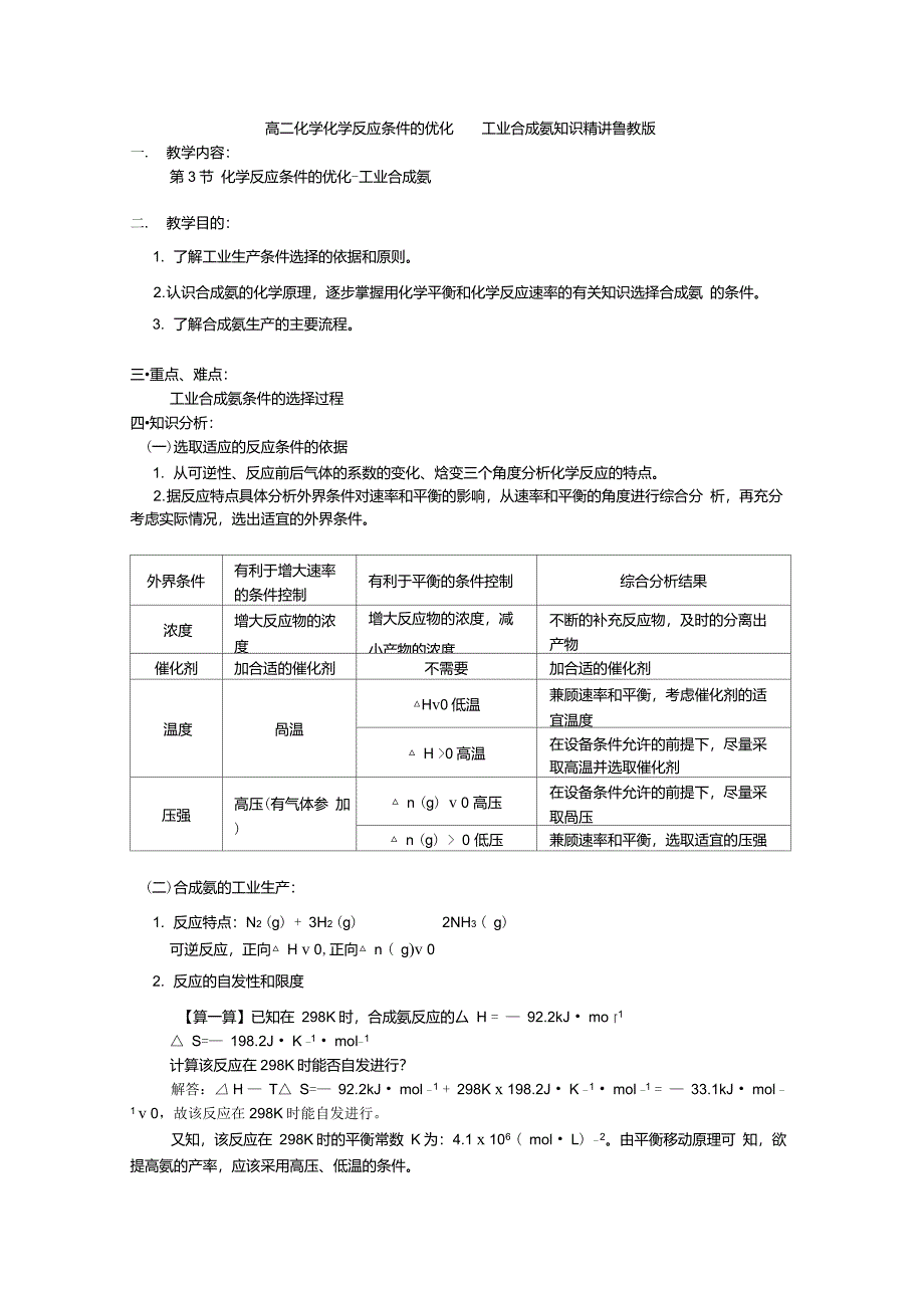 高二化学化学反应条件的优化工业合成氨知识精讲鲁教版_第1页