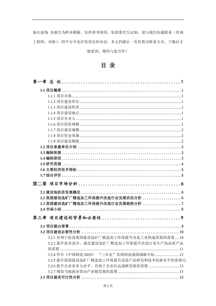 建设选矿厂精选加工环保提升改造项目可行性研究报告写作模板-立项备案_第2页