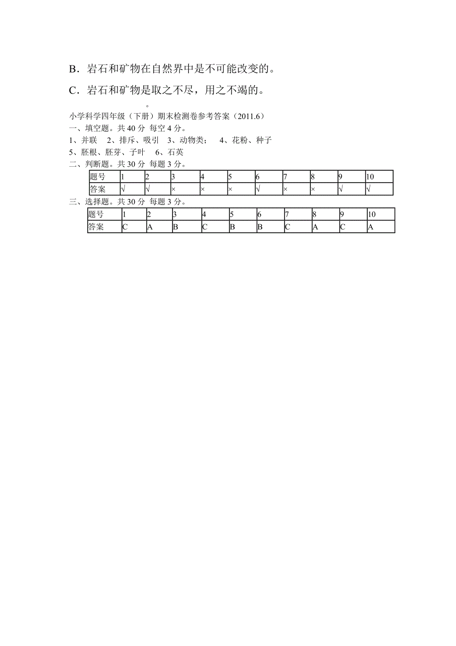 四年级下册科学期末试卷及答案.doc_第3页