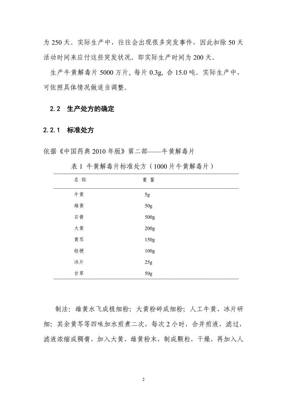 中药制药工艺课程设计年产5000万片牛黄解毒片工艺流程设计_第5页