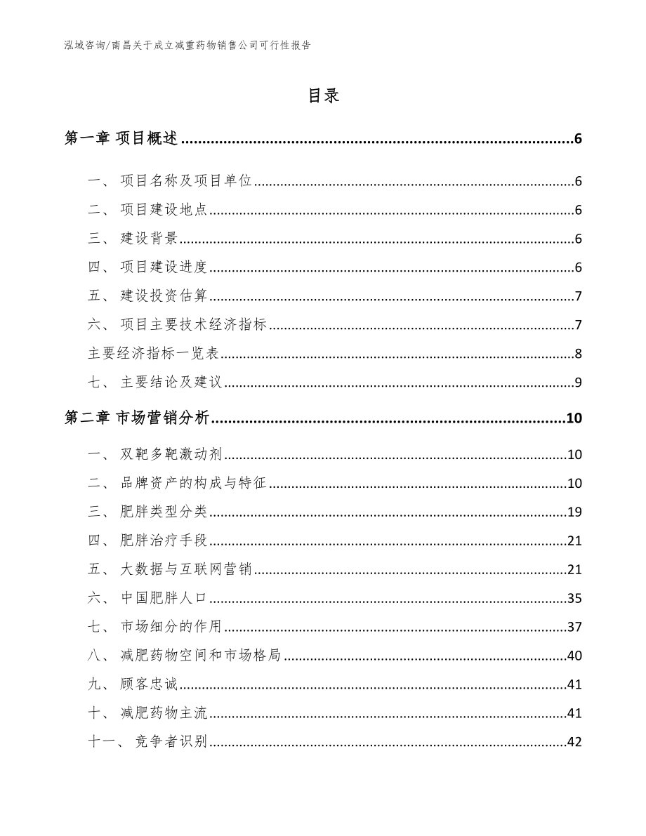 南昌关于成立减重药物销售公司可行性报告模板范文_第1页