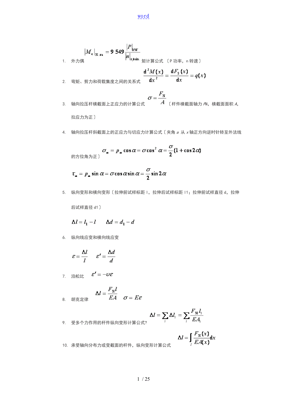 材料力学公式超级大汇总情况_第1页